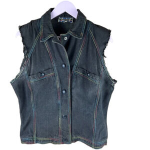 VINTAGE Missoni Sport Black Denim Button Up Vest with Multi Colour Threading